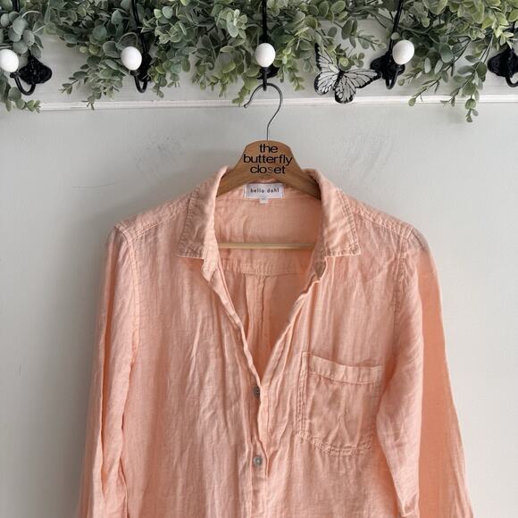 Bella Dahl 100% Linen Button Down Pink Shirt Medium 22-3171 - Picture 2 of 4